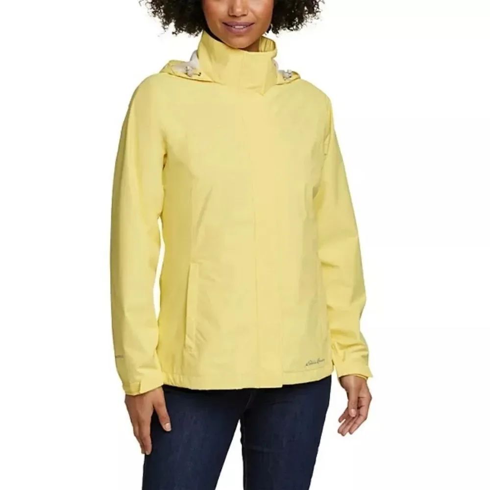 Eddie Bauer Women's Weatheredge Yellow Packable Rain Windbreaker Jacket Size L